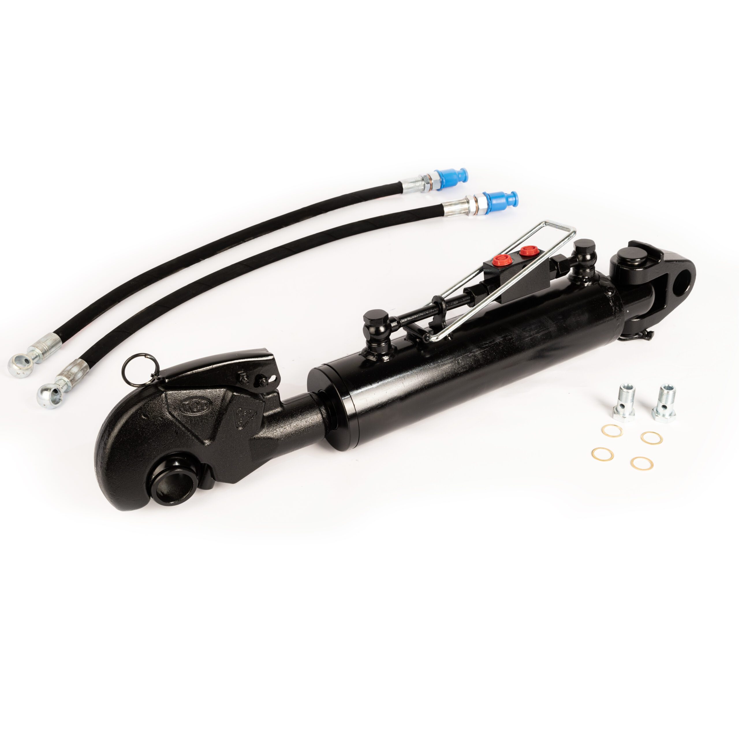 Hydraulische Topstang Cat 2 (585 – 795 mm) met Vanghaak, Terugslagklep en Gaffelkop – Slag 210