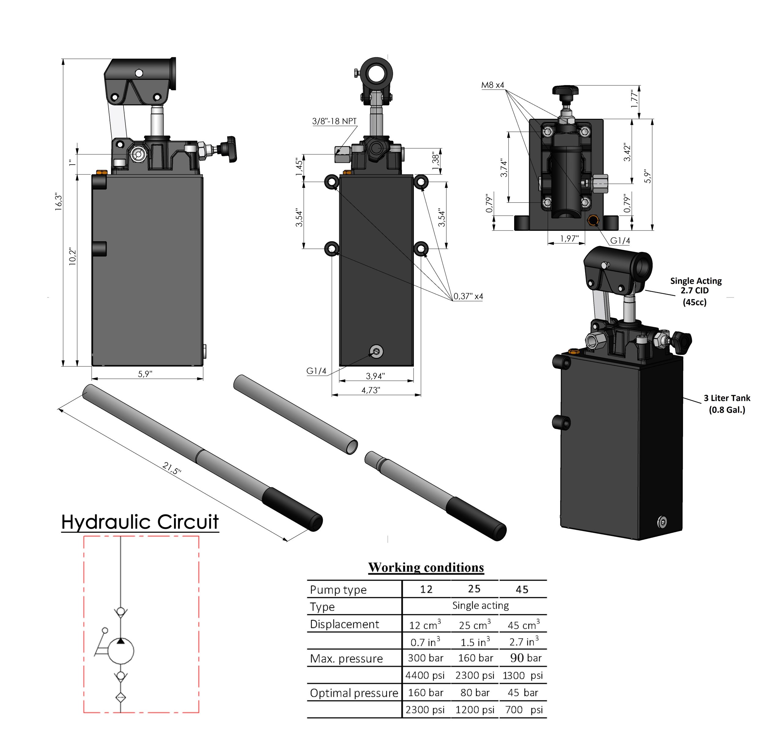 Single & Double Acting Hydraulic Piston Hand Pump with Release Knob, Hand Operated Hydraulic Pump 3/8" NPTF Ports – Image 6