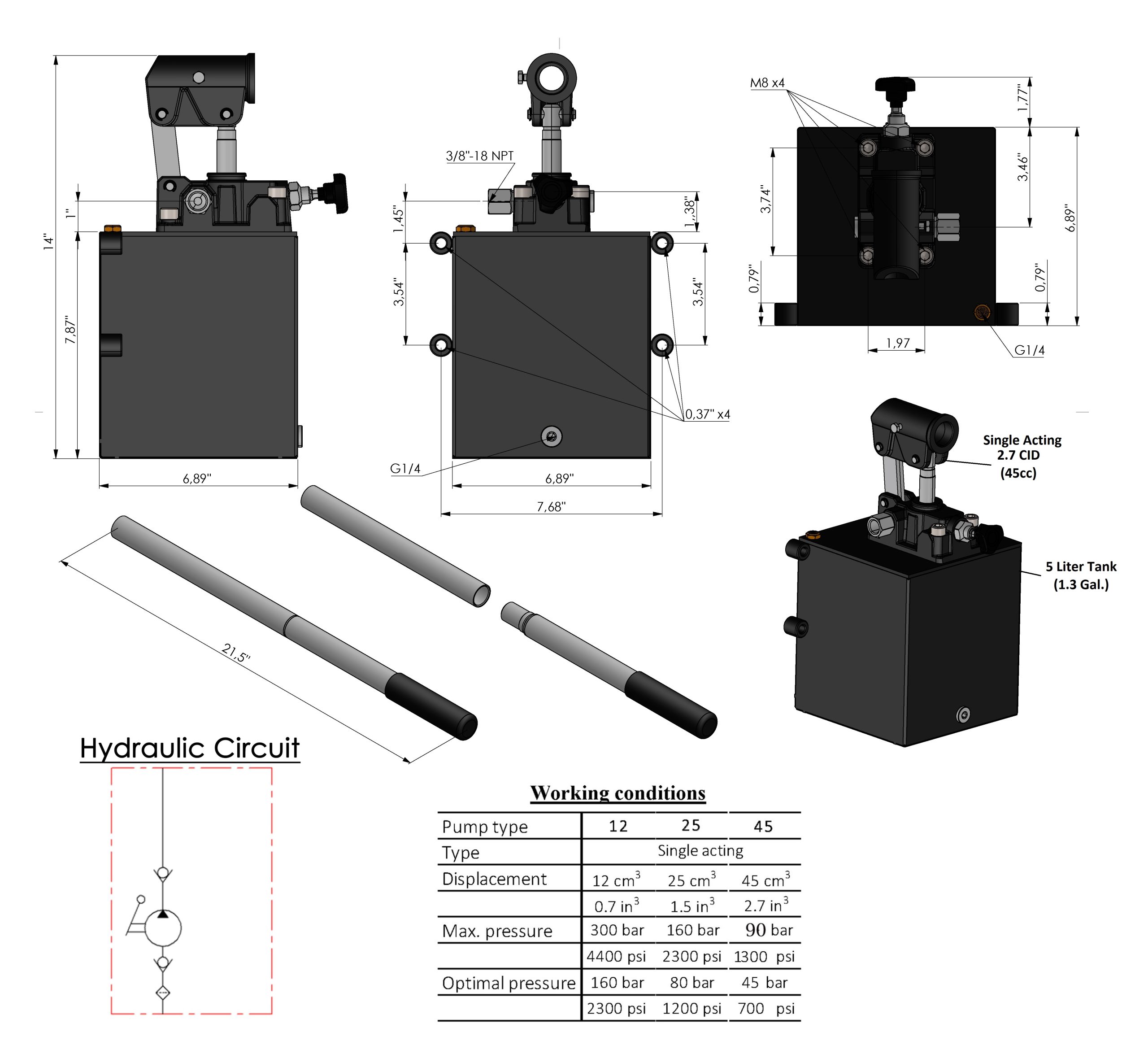 Single & Double Acting Hydraulic Piston Hand Pump with Release Knob, Hand Operated Hydraulic Pump 3/8" NPTF Ports – Image 7