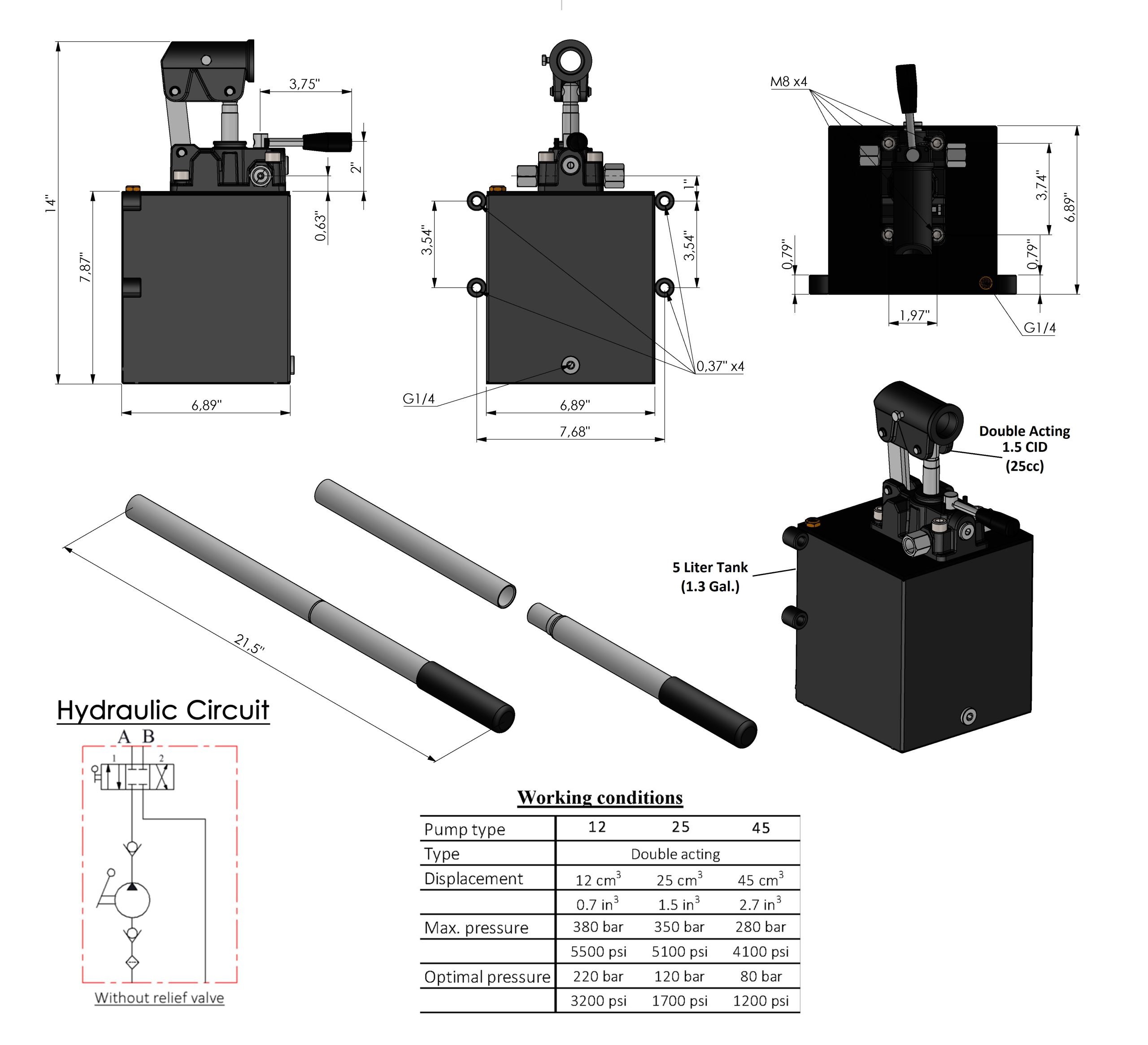 Single & Double Acting Hydraulic Piston Hand Pump with Release Knob, Hand Operated Hydraulic Pump 3/8" NPTF Ports – Image 10